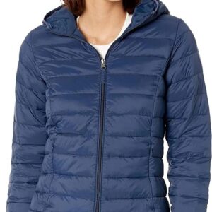 amazon essentials jackets & coats | amazon essentials women's lightweight hood zip water resistant packable jacket | color: blue | size: xl | angiec 1