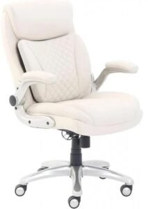 amazon basics ergonomic executive office desk chair with lumbar support, flip up armrests, adjustable height, cream leather