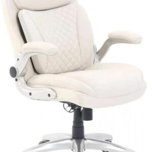 amazon basics ergonomic executive office desk chair with lumbar support, flip up armrests, adjustable height, cream leather
