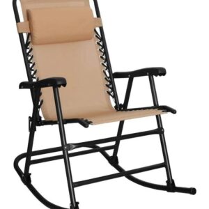 amazon basics outdoor patio folding reclining lounge rocking chair with pillow