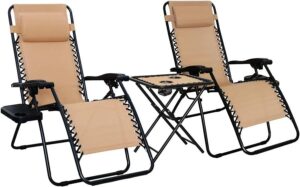 amazon basics outdoor patio mesh adjustable zero gravity lounge chair recliners set of 2 with side table