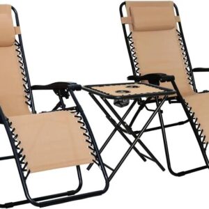 amazon basics outdoor patio mesh adjustable zero gravity lounge chair recliners set of 2 with side table