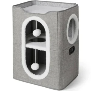 amazon basics 2 cube cat house with sisal scratch pad and dangle toy