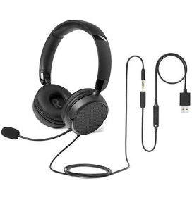 amazon basics wired on ear headset with mic 3 5mm usb a port compatible in line controller foldable one size black